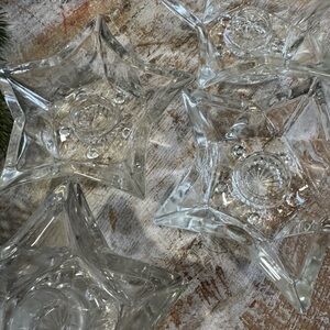 Set Of 5 Vintage Hazel Atlas Pressed Glass Star Candle Holders